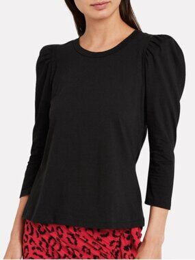 ALC Women's Black Karlie 3/4 Sleeves Puff Shoulder Top  - Size M